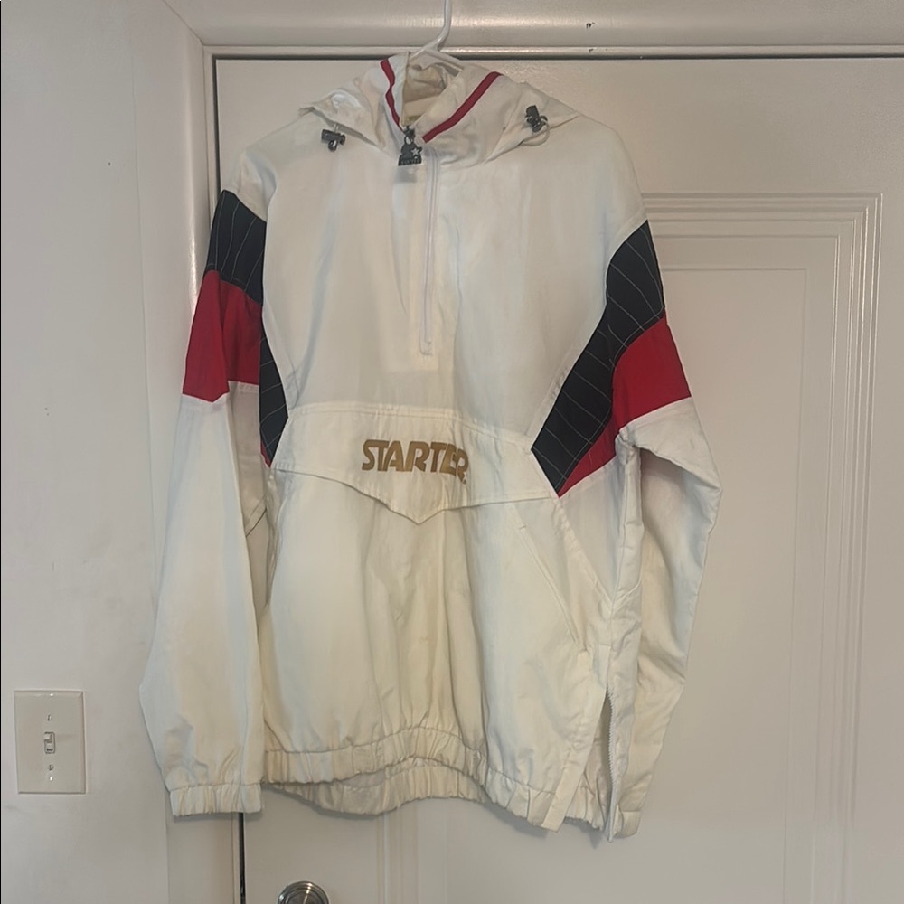 Starter White Windbreaker with Red and Black Accents